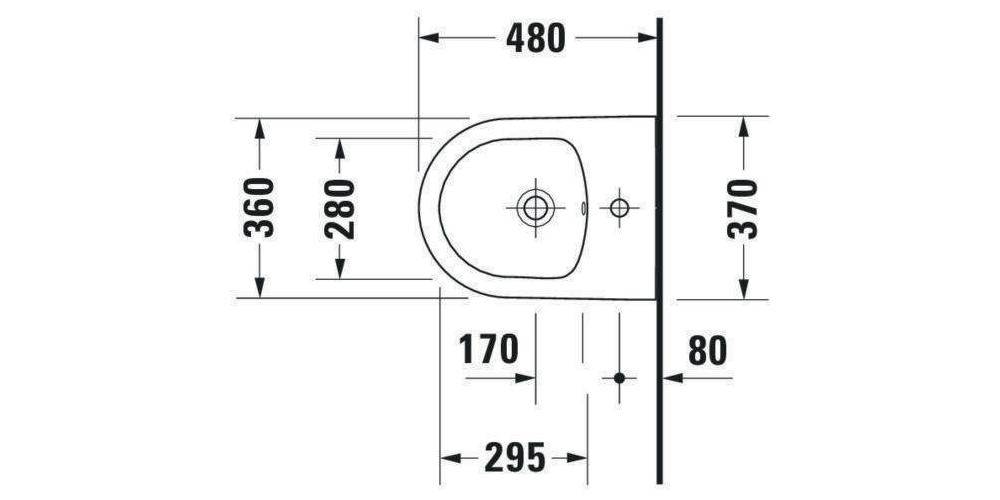 Duravit Wand-Bidet ME by Starck COMPACT m ÜL m HLB 370x480mm 1 HL we-3