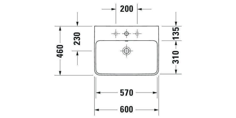 Duravit Waschtisch ME by Starck m ÜL m HLB 600x460mm 1 HL we-3
