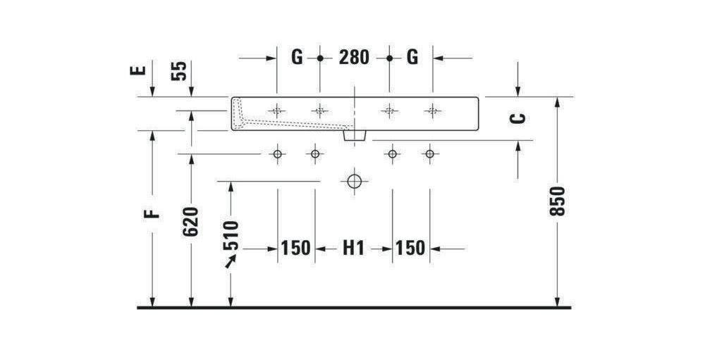 Duravit Waschtisch VERO m ÜL HLB 1200x470mm geschl 2 HL we WG-1