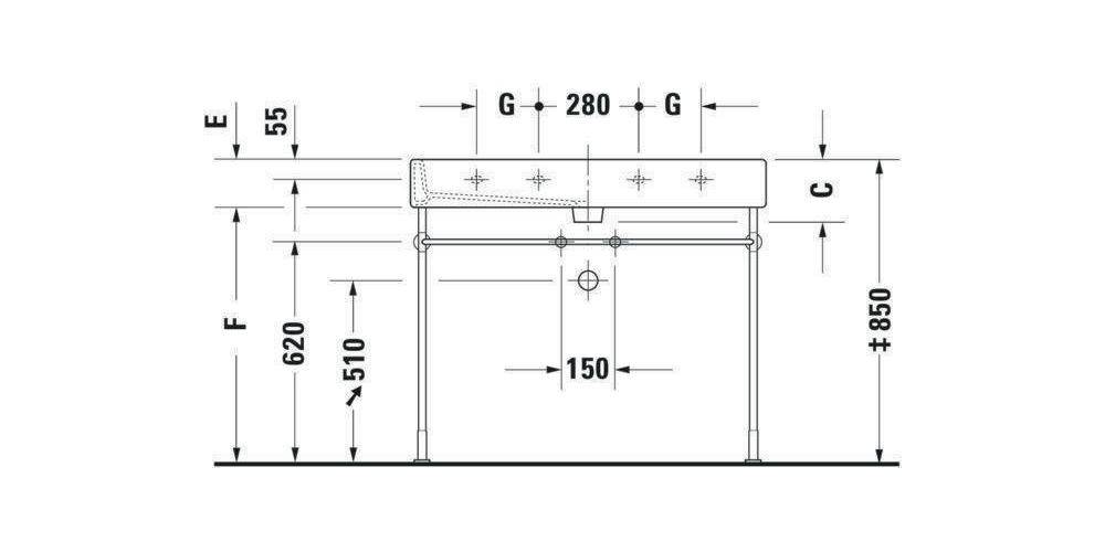 Duravit Waschtisch VERO m ÜL HLB 1200x470mm geschl 2 HL we WG-4