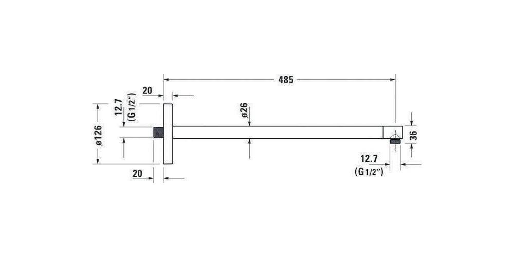 Duravit Brausearm m Wandbefestigungsplatte rd Ros 485mm ch-1