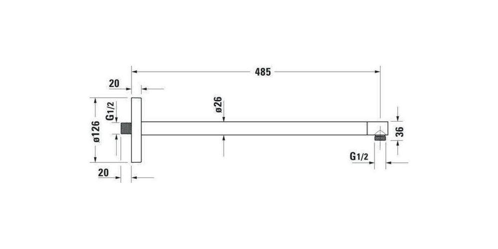 Duravit Brausearm m Wandbefestigungsplatte rd Ros 485mm ch-2