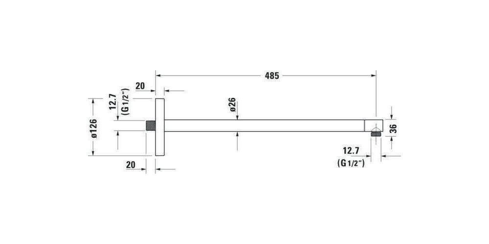 Duravit Brausearm m Wandbefestigungsplatte rd Ros 485mm ch-3