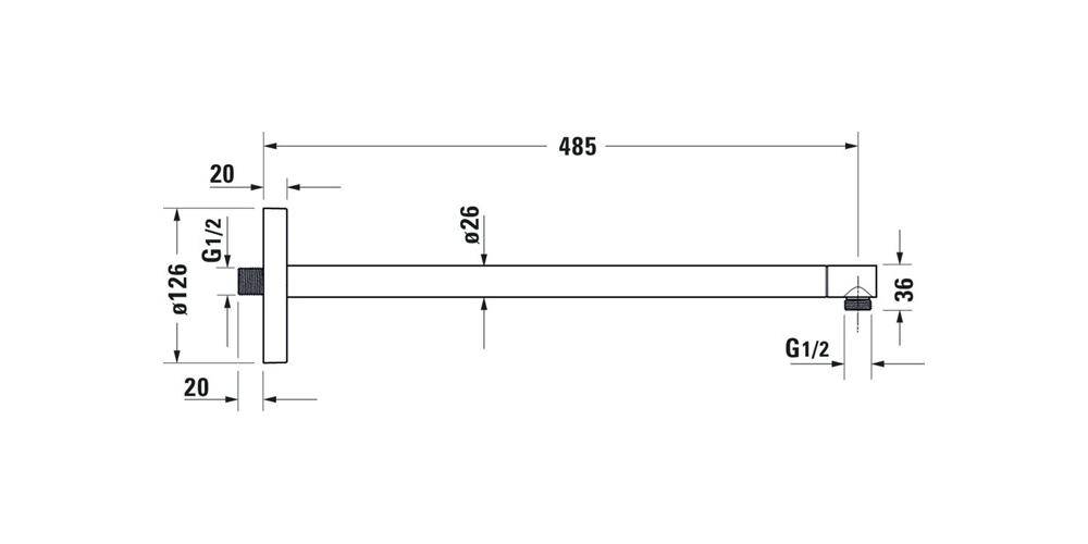 Duravit Brausearm m Wandbefestigungsplatte rd Ros 485mm ch-4