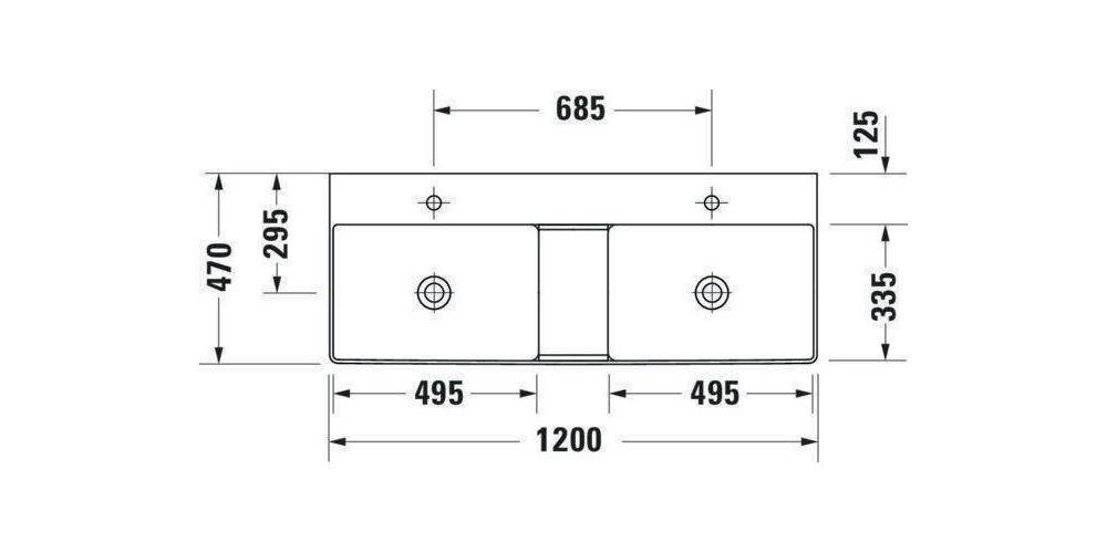 Duravit Doppelwaschtisch DURASQUARE o ÜL m HLB geschli 1200x470mm 1-1