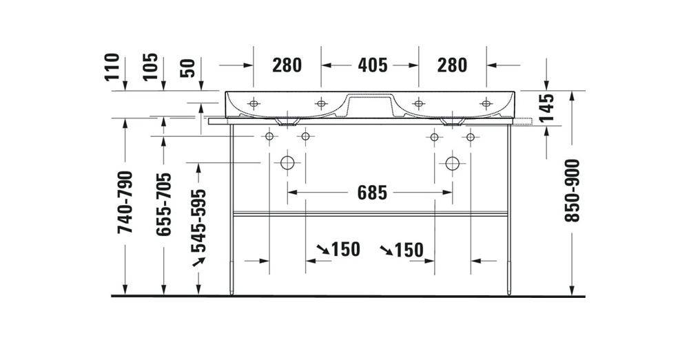Duravit Doppelwaschtisch DURASQUARE o ÜL m HLB geschli 1200x470mm 1-2