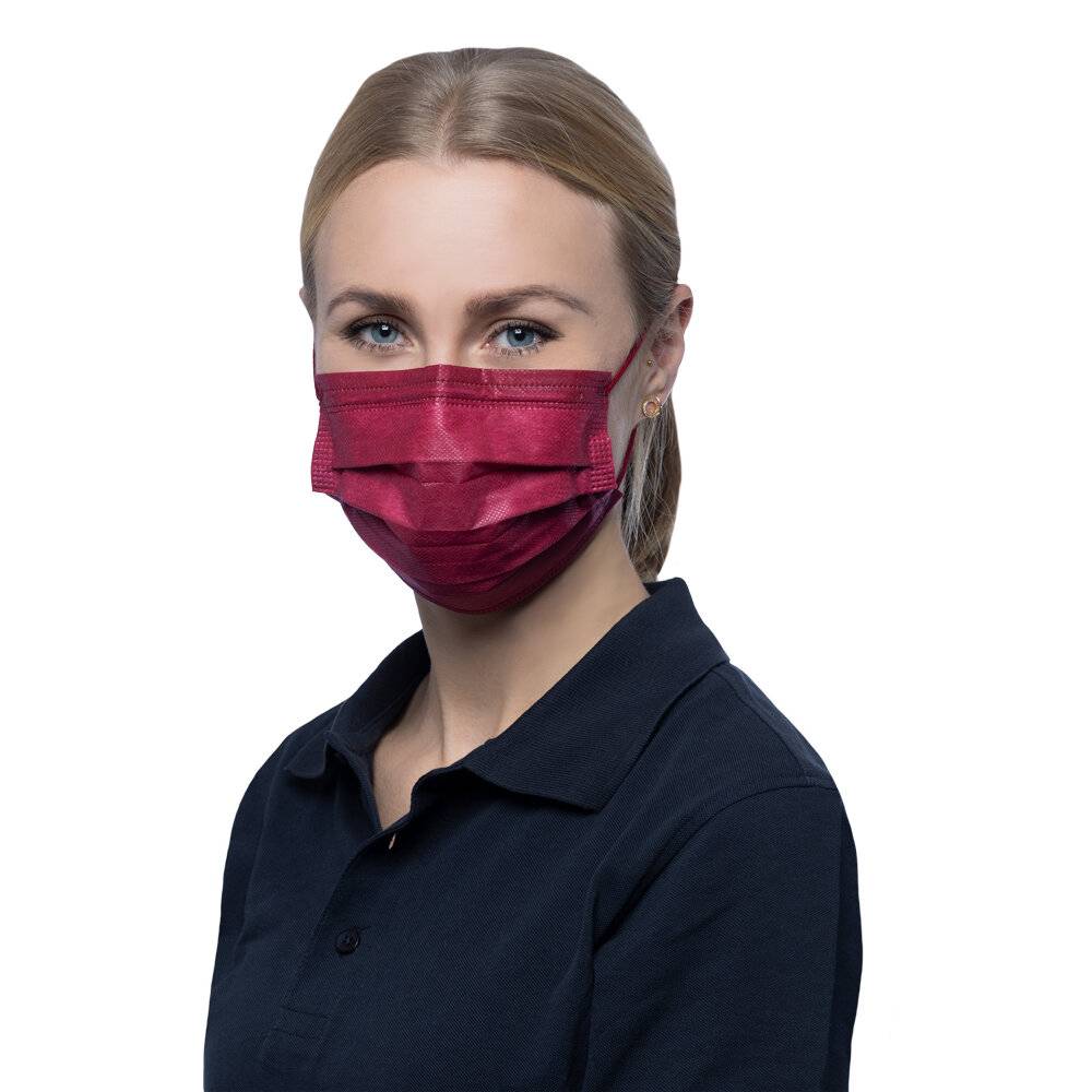 NITRAS SOFT PROTECT PLUS, medizinische Gesichtsmaske, bordeaux, EN 14683, Box à 50 Stück