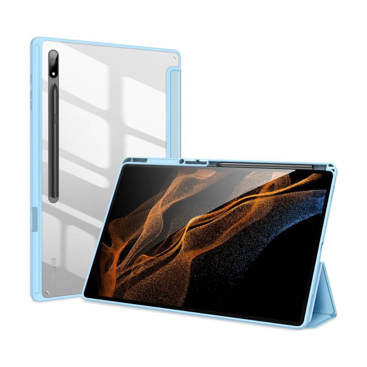 Dux Ducis Toby Eco-Leather Tablet-Ledertasche für Samsung Galaxy Tab S8 Ultra mit Smart-Sleep Stifthalter Blau-0