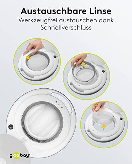 Goobay 60362 LED Lupenleuchte mit Tischklemme Ø 127mm Kristall Linse 3 Dioptrien Lupe mit Licht dimmbar Lupenlampe Weiß-6