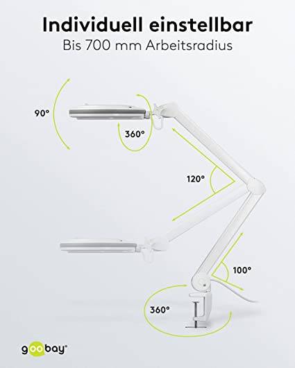 Goobay 60362 LED Lupenleuchte mit Tischklemme Ø 127mm Kristall Linse 3 Dioptrien Lupe mit Licht dimmbar Lupenlampe Weiß-3