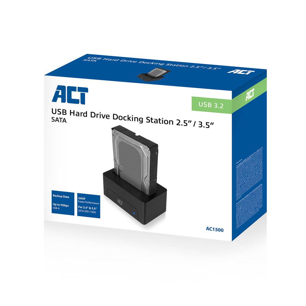 ACT AC1500 2,5" und 3,5" SATA HDD Docking Station USB 3.2 Gen1-3