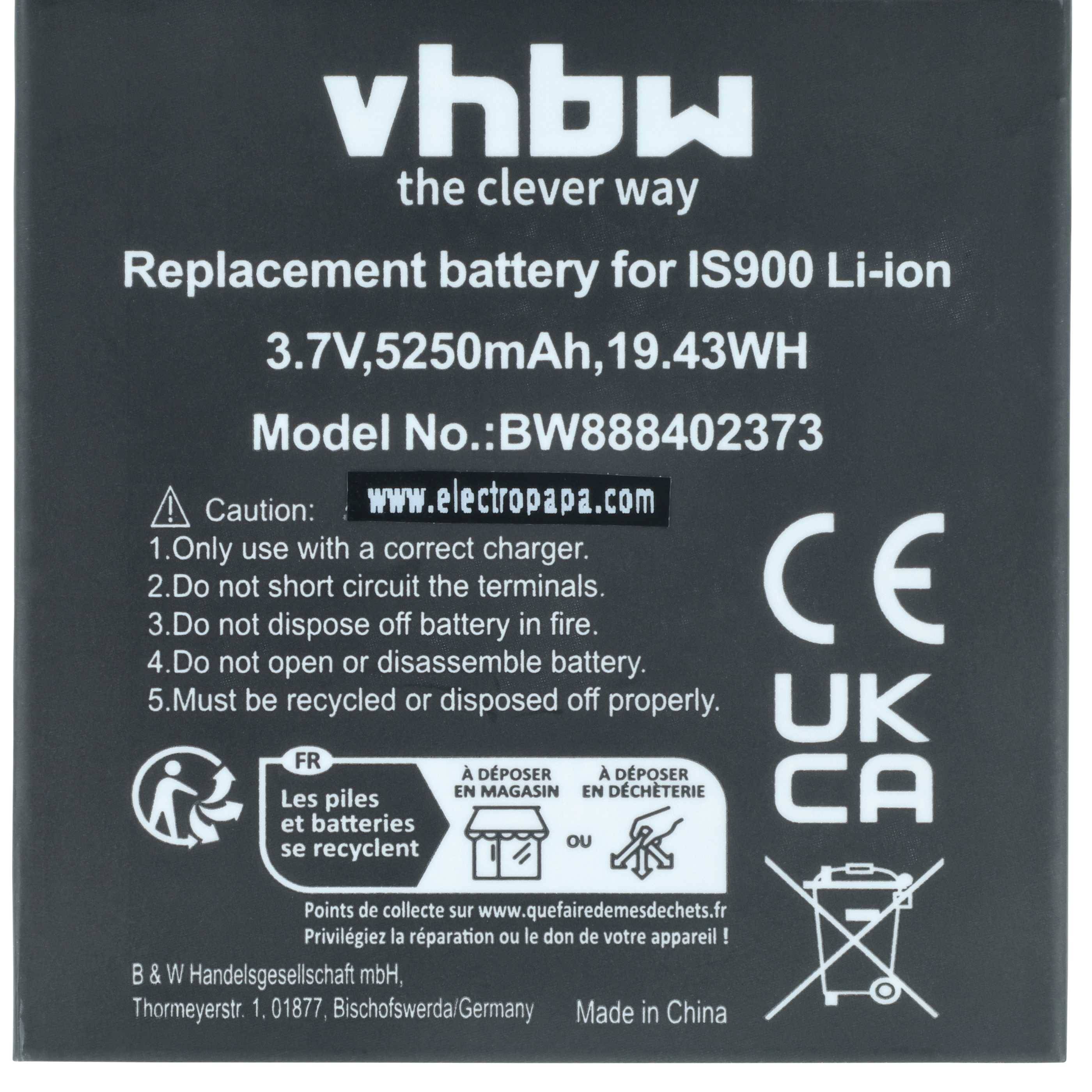 vhbw 5x Akku kompatibel mit Pax A920C | A920 Kartenleser, NFC Smart Card Reader, Lesegerät (5250 mAh, 3,7 V, Li-Ion)-3