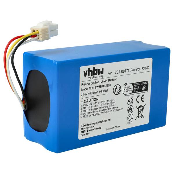 vhbw Akku kompatibel mit Samsung Powerbot SR20J9020U | SR20J9040W, VR10M701PUW, SR20K9000UB, VCA-RBT71 Staubsauger (4600
