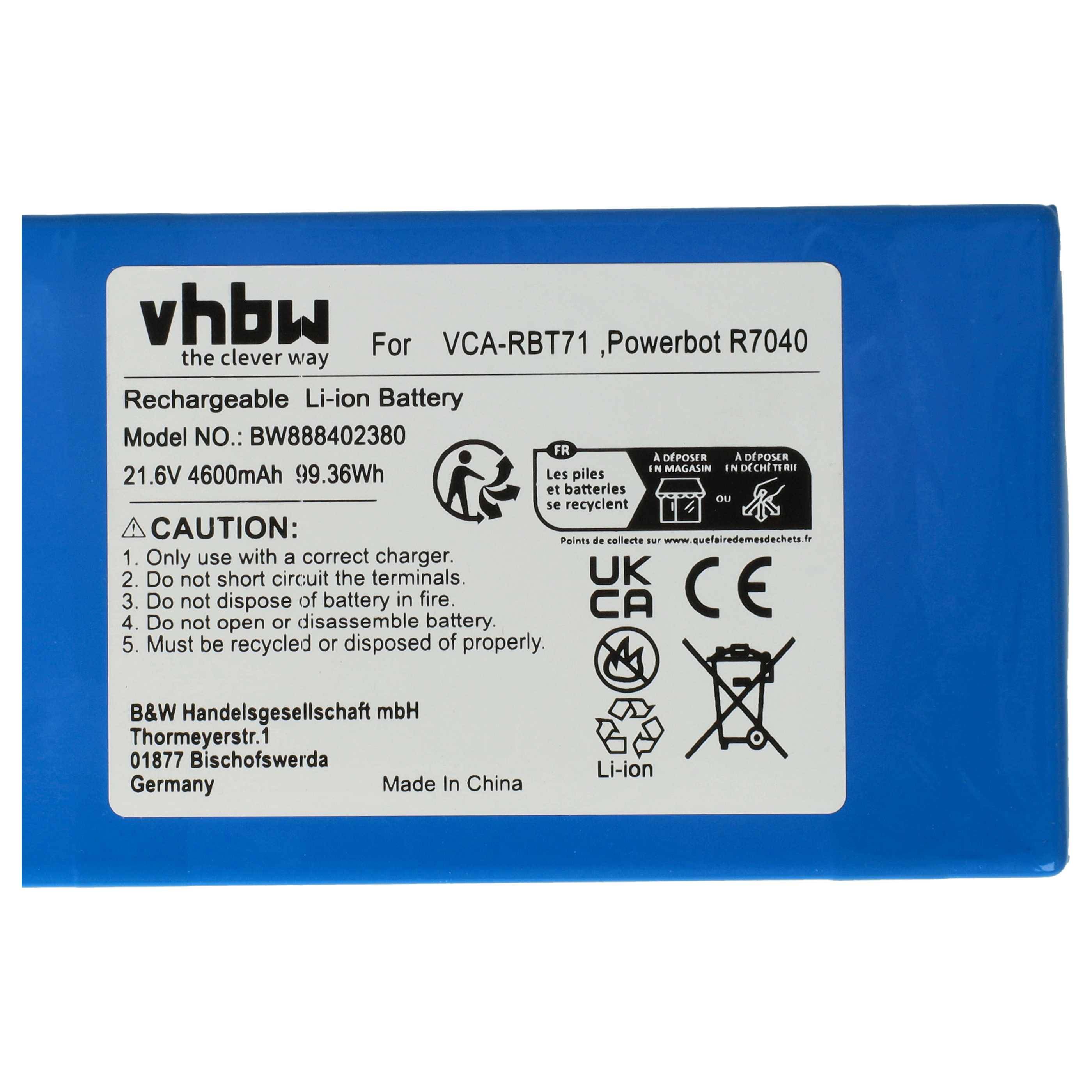 vhbw Akku kompatibel mit Samsung Powerbot SR20J9020U | SR20J9040W, VR10M701PUW, SR20K9000UB, VCA-RBT71 Staubsauger (4600-4