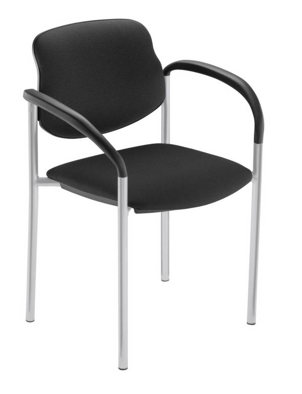 Besucherstuhl,4-Fuß Rundrohr alusilber,m. Armlehnen,Sitz Stoff anthrazit,Rücken Kunstfaser anthrazit,Rückenform gerade