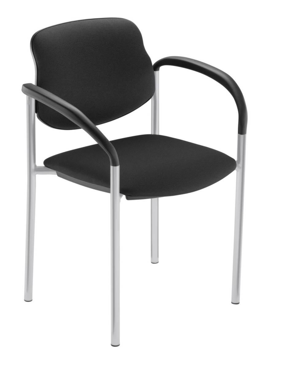 Besucherstuhl,4-Fuß Rundrohr alusilber,m. Armlehnen,Sitz Stoff anthrazit,Rücken Kunstfaser anthrazit,Rückenform gerade-0