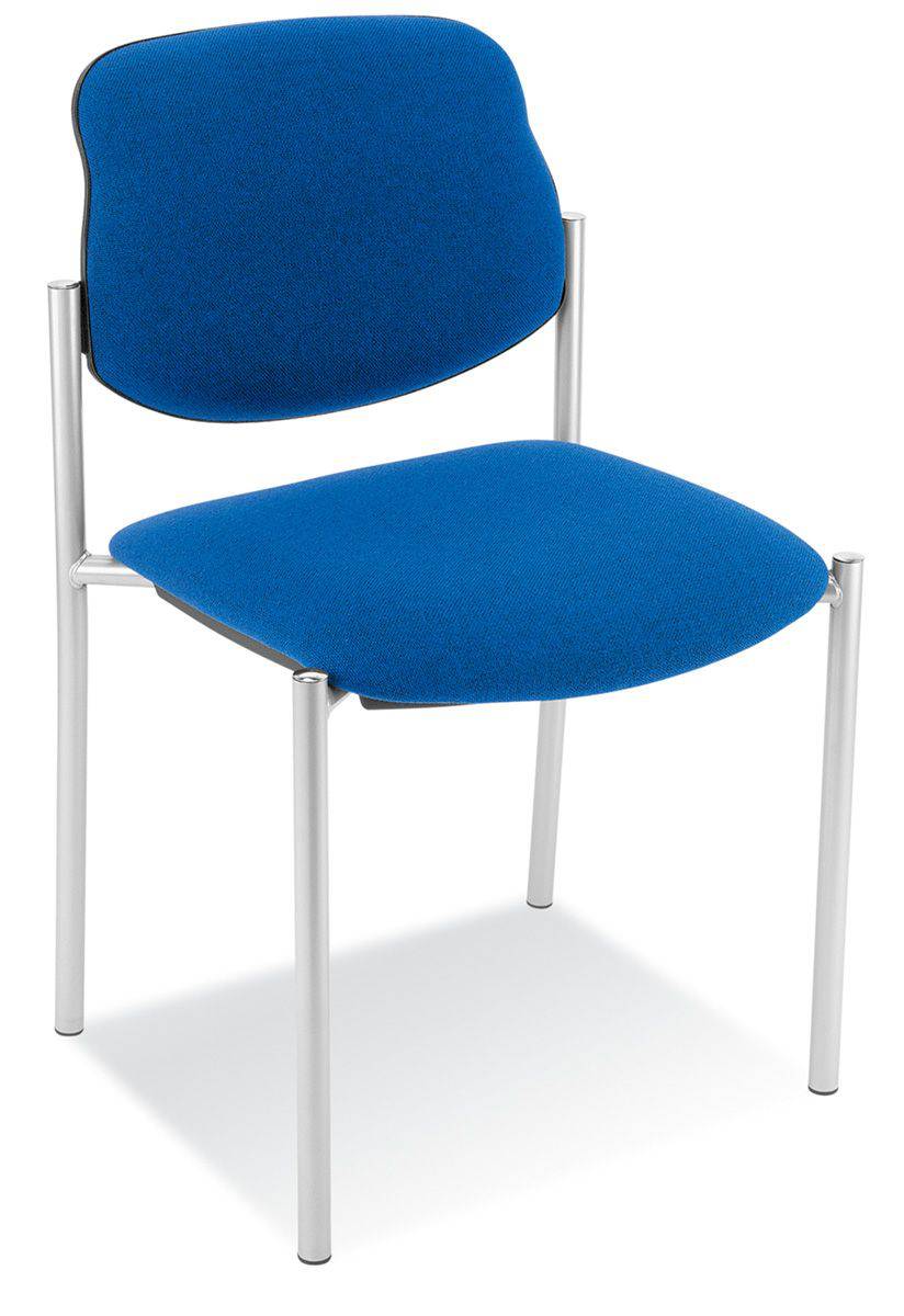 Besucherstuhl,4-Fuß Rundrohr alusilber,Sitz Stoff blau,Rücken Kunstfaser blau,Rückenform gerade-0