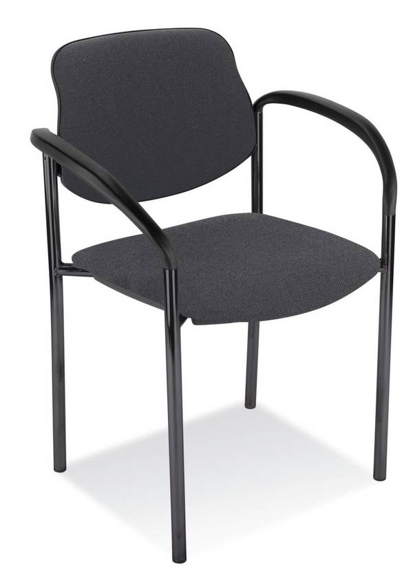 Besucherstuhl,4-Fuß Rundrohr schwarz,m. Armlehnen,Sitz Stoff anthrazit,Rücken Kunstfaser anthrazit,Rückenform gerade