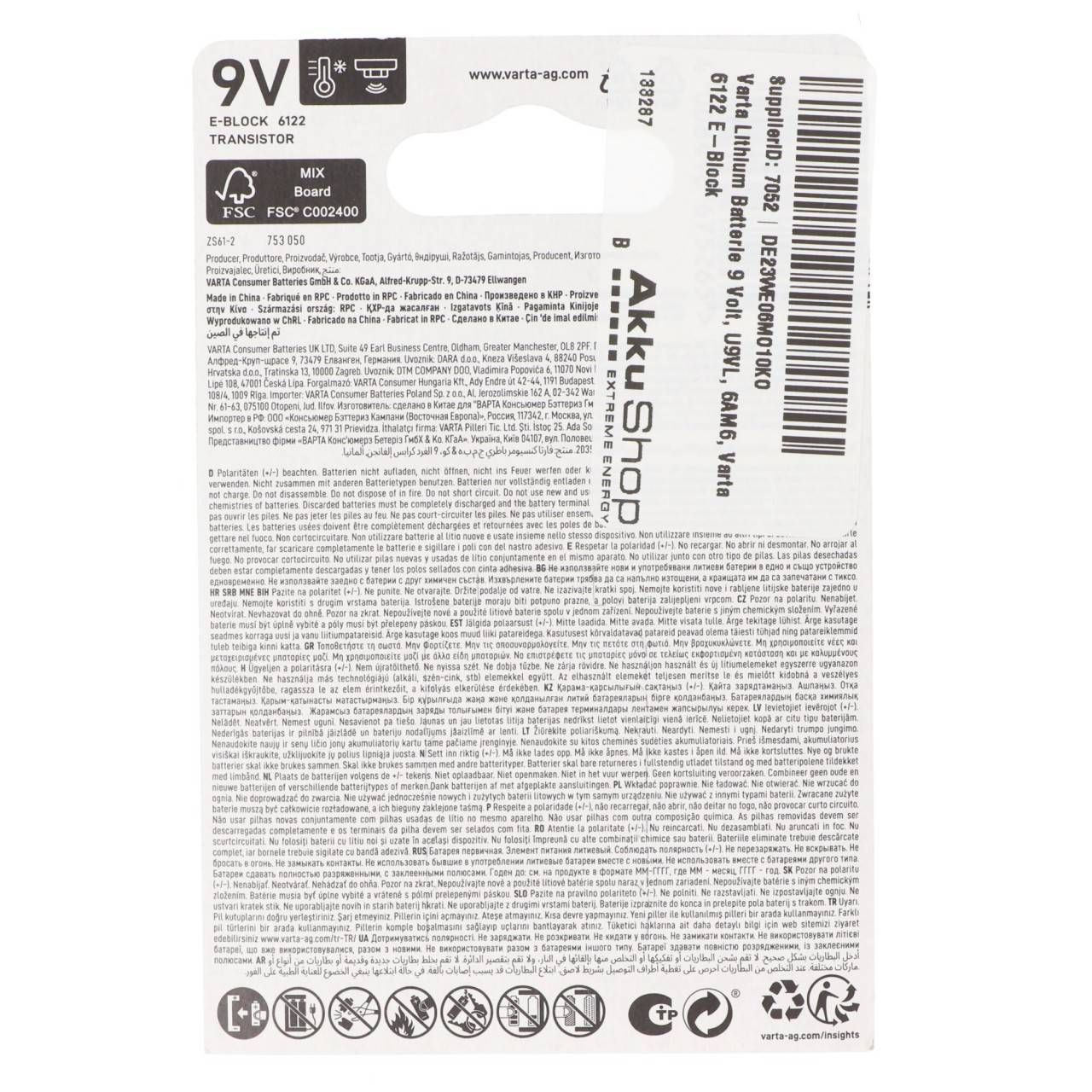 Varta Lithium Batterie 9 Volt, U9VL, 6AM6, Varta 6122 E-Block-2
