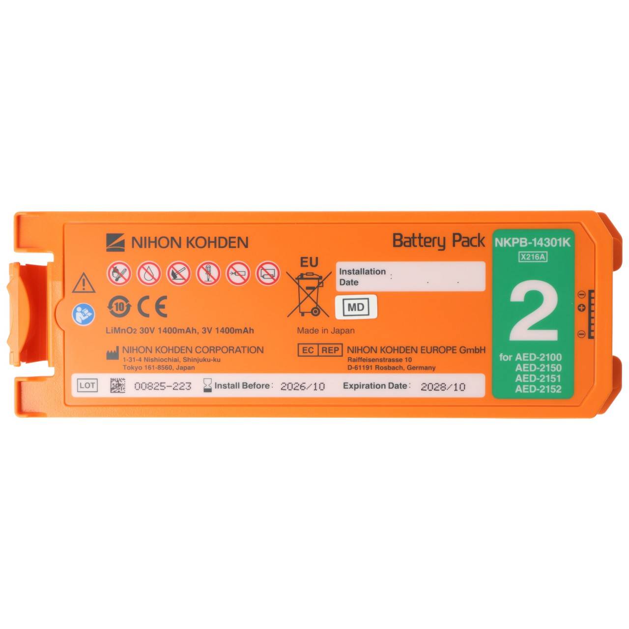 Original Lithiumbatterie Nihon Kohden Defibrillator Cardiolife AED2100 - NKPB-14301K-4