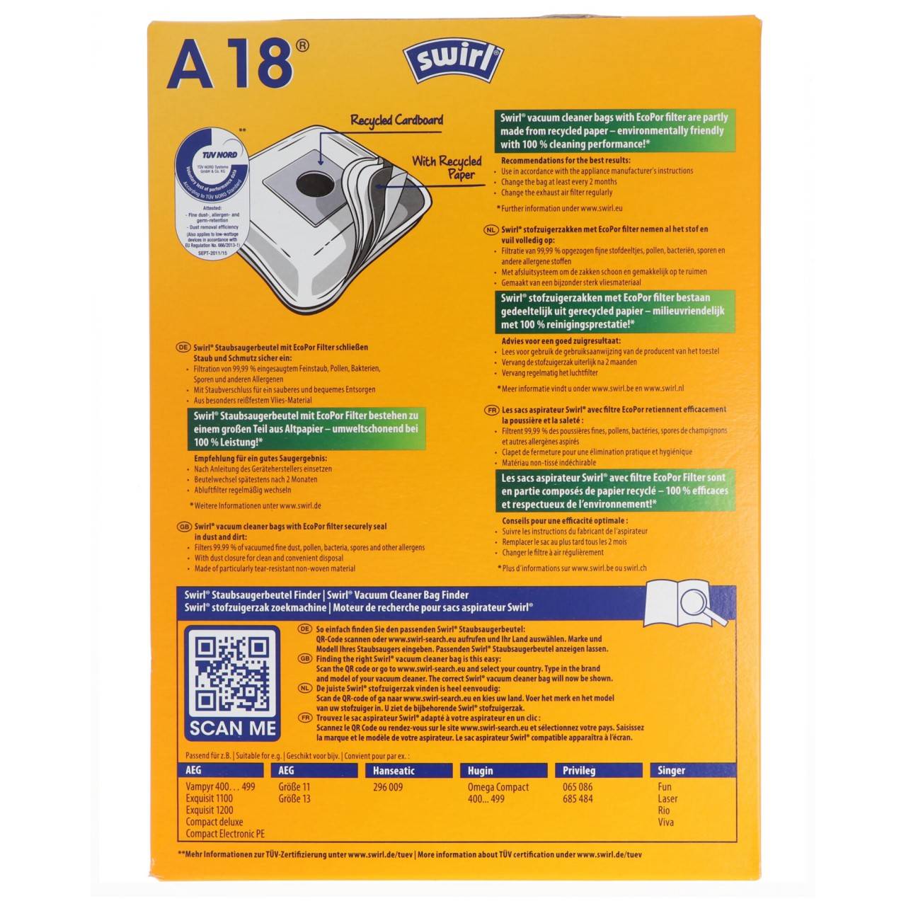 Swirl Staubsaugerbeutel A18 MicroPor Plus für AEG Staubsauger-1