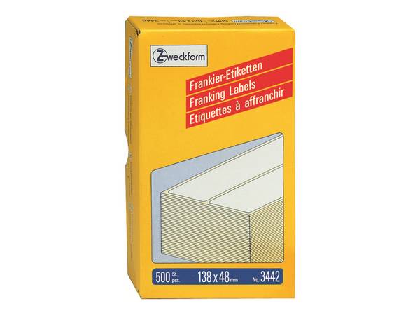 Avery Franking Labels - Permanenter Klebstoff - weiß - 138 x 48 mm 500 Etikett(en) (250 Bogen x 2) Frankieretiketten, pe