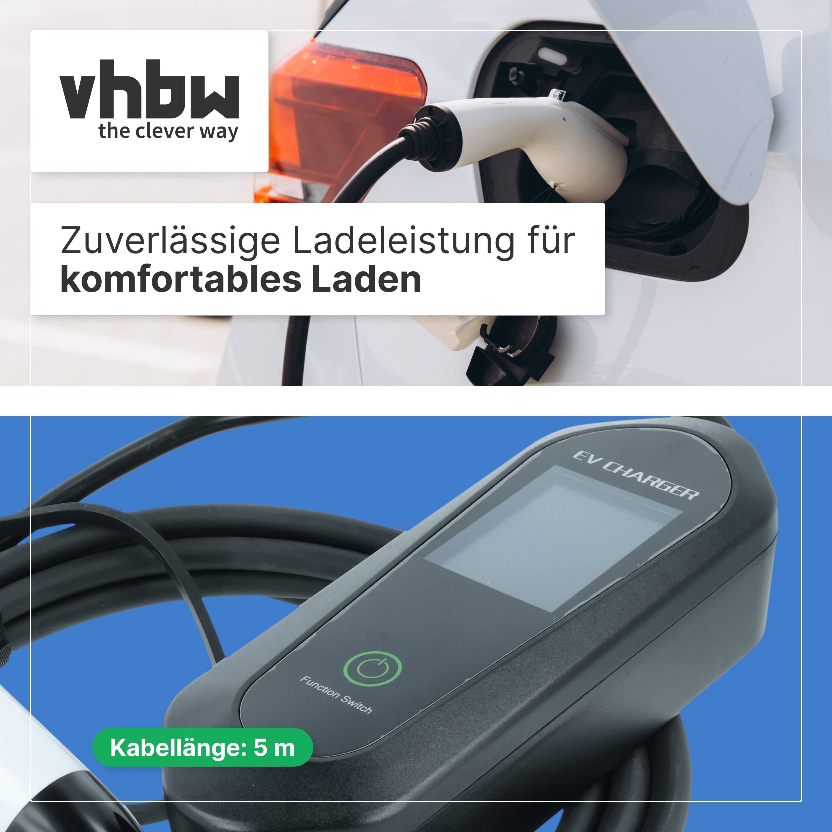 vhbw Typ 2 Ladekabel 3,5 kW 16 A 1-phasig 5 m | für E-Auto - Kabel für Wallbox & Haushaltssteckdose Typ F CEE 7/7-2