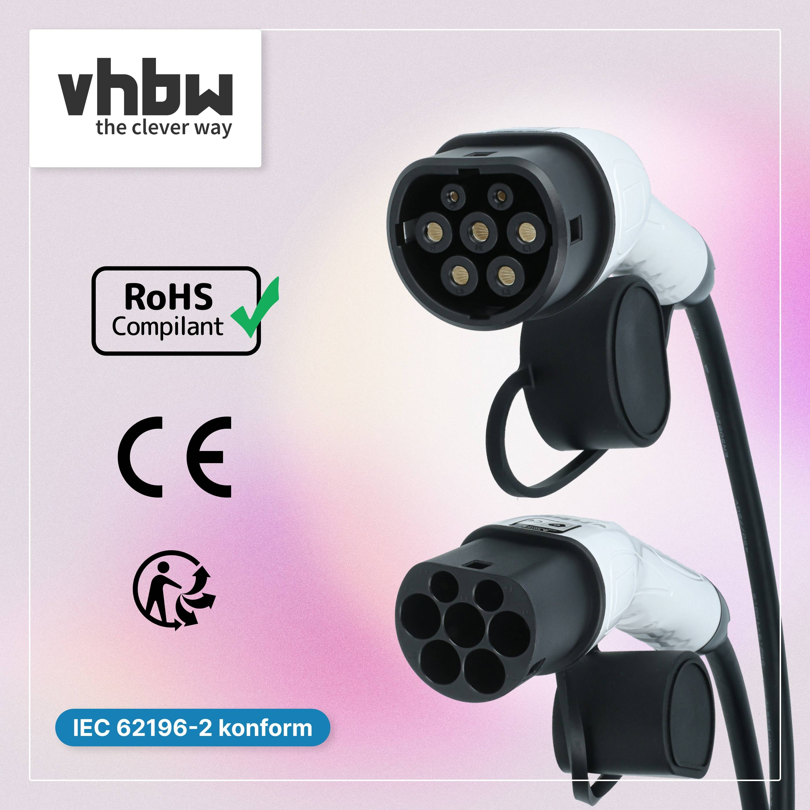 vhbw Typ 2 Ladekabel 11 kW 16 A 3-phasig 7 m für E-Auto | Kabel für Wallbox & Ladestation-3