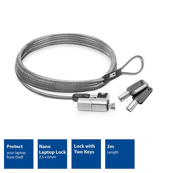 ACT AC9030 Laptop-Schloss | Nano-Sicherheitsschloss | 2 Schlüssel | 2 Meter