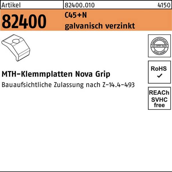 Klemmplatte R 82400 Nova Grip M16 C45+N galv.verz. 80 Stück MTH