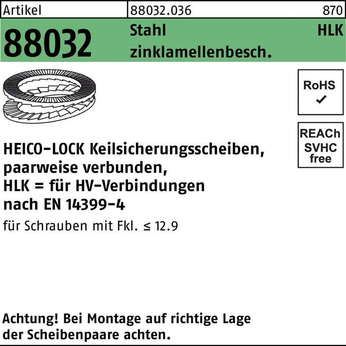 Keilsicherungsscheibe R 88032 HLK-20 Stahl zinklamellenb. geklebt 100St. HEICO-0