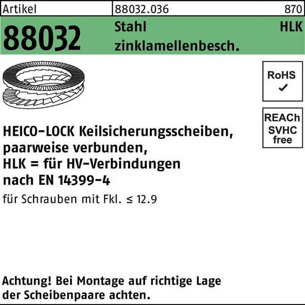 Keilsicherungsscheibe R 88032 HLK-20 Stahl zinklamellenb. geklebt 100St. HEICO