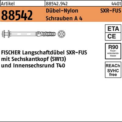 Rahmendübel R 88542 SXR 10x180 FUS Schrauben A 4/Dübel-Nylon 50 Stück FISCHER