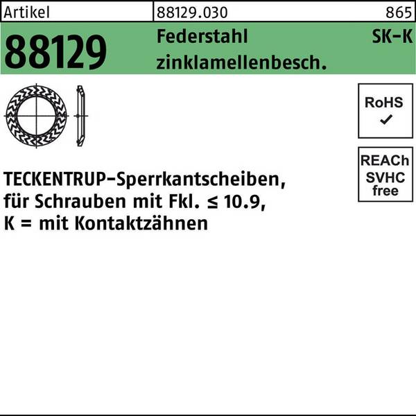Sperrkantscheibe R 88129 K 4x 8,2x0,8 Federst. zinklamellenb. 1000St. TECKENTRUP