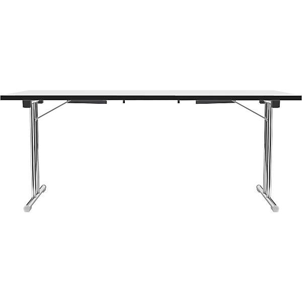 Klapptisch mit Doppel-T-Fußgestell Gestell aus Stahlrundrohr verchromt weiß/schwarz BxT 1800 x 800 mm.-0