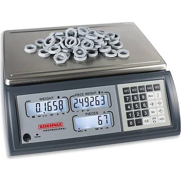 Zählwaage mit drei Anzeigefeldern Wägebereich bis 15 kg Ablesbarkeit 05 g Wägeplatte 360 x 240 mm. Soehnle-1