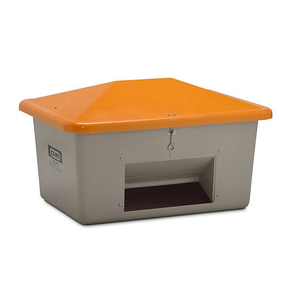 Streugutbehälter aus GfK Volumen 550 l mit Entnahmeöffnung Behälter grau. Cemo GmbH 90308749-0