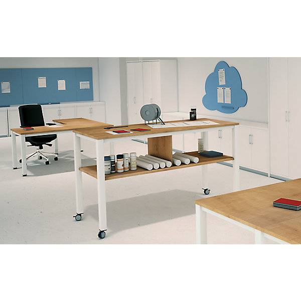 Multifunktionstisch E2008 fahrbar Gestell alusilber Platte weiß. Jakob Maul GmbH 67658949-1