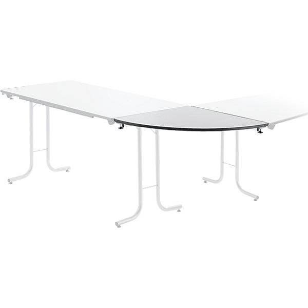 Anbautisch zu Klapptisch Plattenform Viertelkreis 700 x 700 mm Gestell alufarben Platte lichtgrau. SODEMATUB