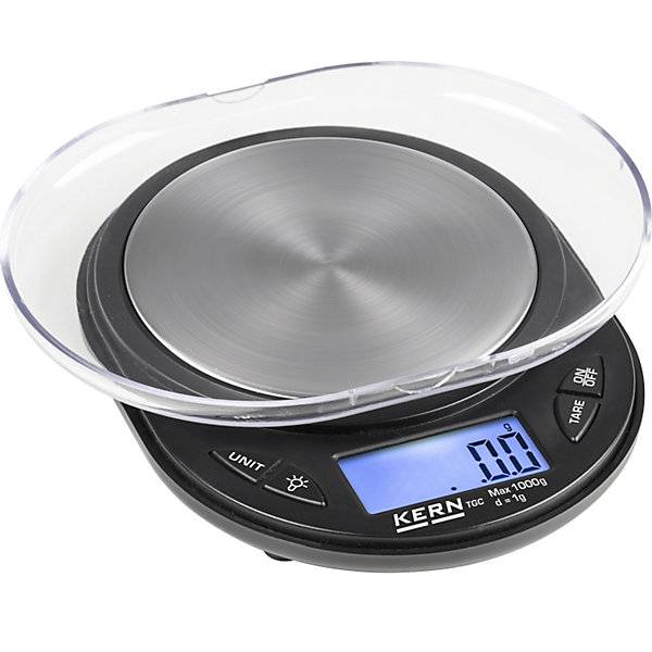 Taschenwaage mit Taraschale VE 5 Stk Wägebereich bis 150 g Ablesbarkeit 001 g Wägeplatte 81 mm. Kern & Sohn-1