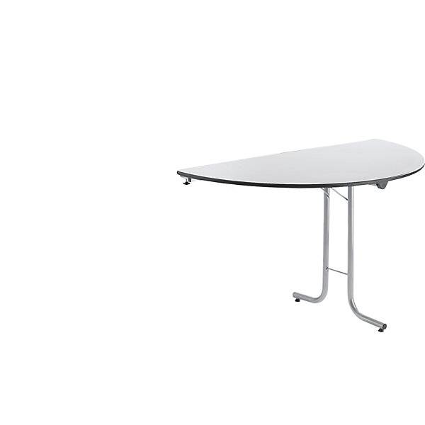 Anbautisch zu Klapptisch Plattenform Halbkreis 1400 x 700 mm Gestell alufarben Platte lichtgrau. SODEMATUB