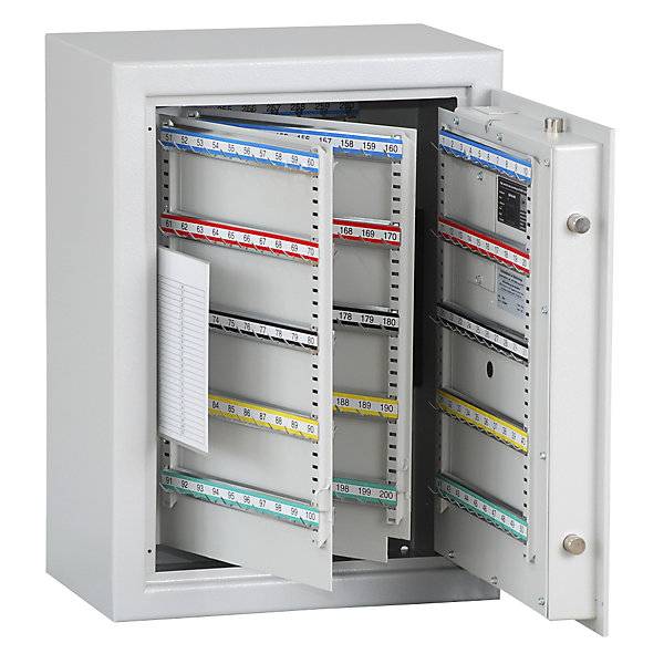 Schlüsseltresor lichtgrau Hakenleisten verstellbar 300 Haken HxBxT 636 x 460 x 300 mm. INTER Sicherheits