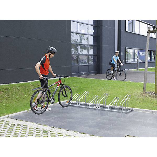 Fahrradständer Bügel aus 18 mm Stahlrohr Radeinstellung einseitig feuerverzinkt 2 Stellplätze. TAKKT-2