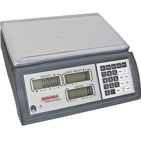 Zählwaage mit drei Anzeigefeldern Wägebereich bis 45 kg Ablesbarkeit 1 g Wägeplatte 360 x 240 mm. Soehnle