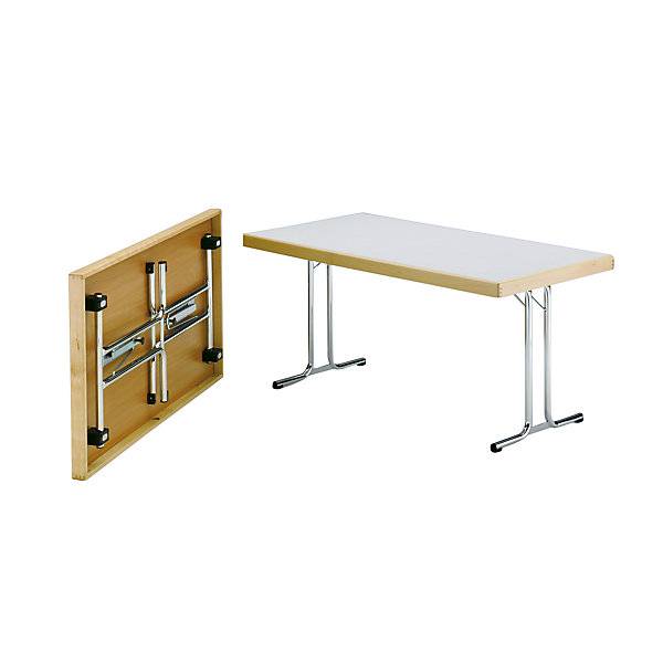 Klapptisch Doppel-T-Fuß-Gestell 1500 x 800 mm Gestell verchromt Platte lichtgrau. SCHNEEWEISS interior GmbH-1