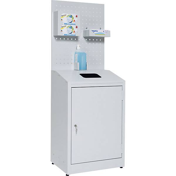 Hygienestation mit Lochwand HxBxT 1480 x 550 x 400 mm lichtgrau. TAKKT Industrial & Packaging GmbH 58851549