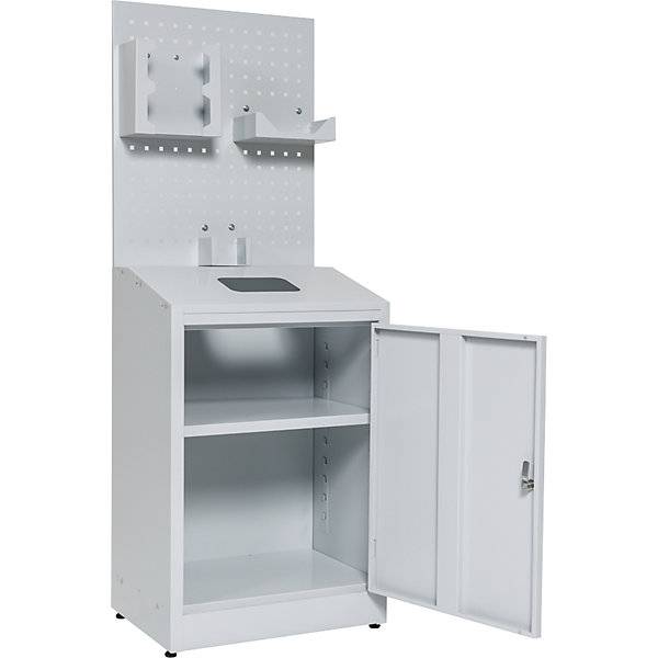 Hygienestation mit Lochwand HxBxT 1480 x 550 x 400 mm lichtgrau. TAKKT Industrial & Packaging GmbH 58851549-1