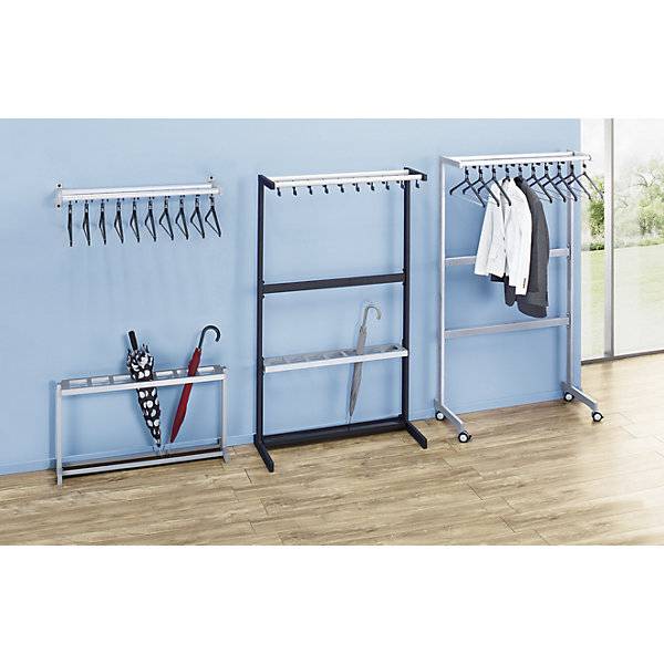 Wandgarderobe mit Hutablage 19 Mantelhaken ohne Kleiderbügel silber. TAKKT Industrial & Packaging GmbH-1
