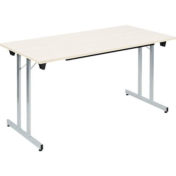Klapptisch F25 BxT 1400 x 700 mm Platte Ahorn-Dekor Gestell alusilber. SODEMATUB NAUDIN 66832449-0