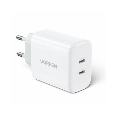 Ugreen Reiseladegerät 2x USB Typ C 40W Power Delivery Schnell-Ladegerät Netzteil Adapter weiß